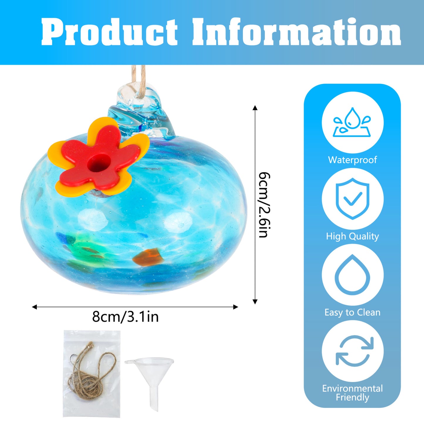 🐦Bircana Handcrafted Glass Hummingbird Feeder with Flower Decoration