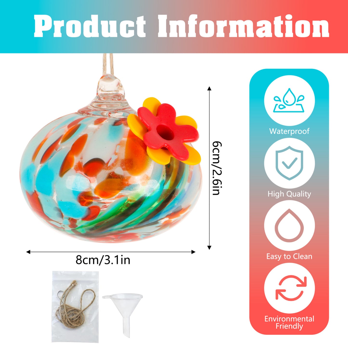 🐦Bircana Handcrafted Glass Hummingbird Feeder with Flower Decoration