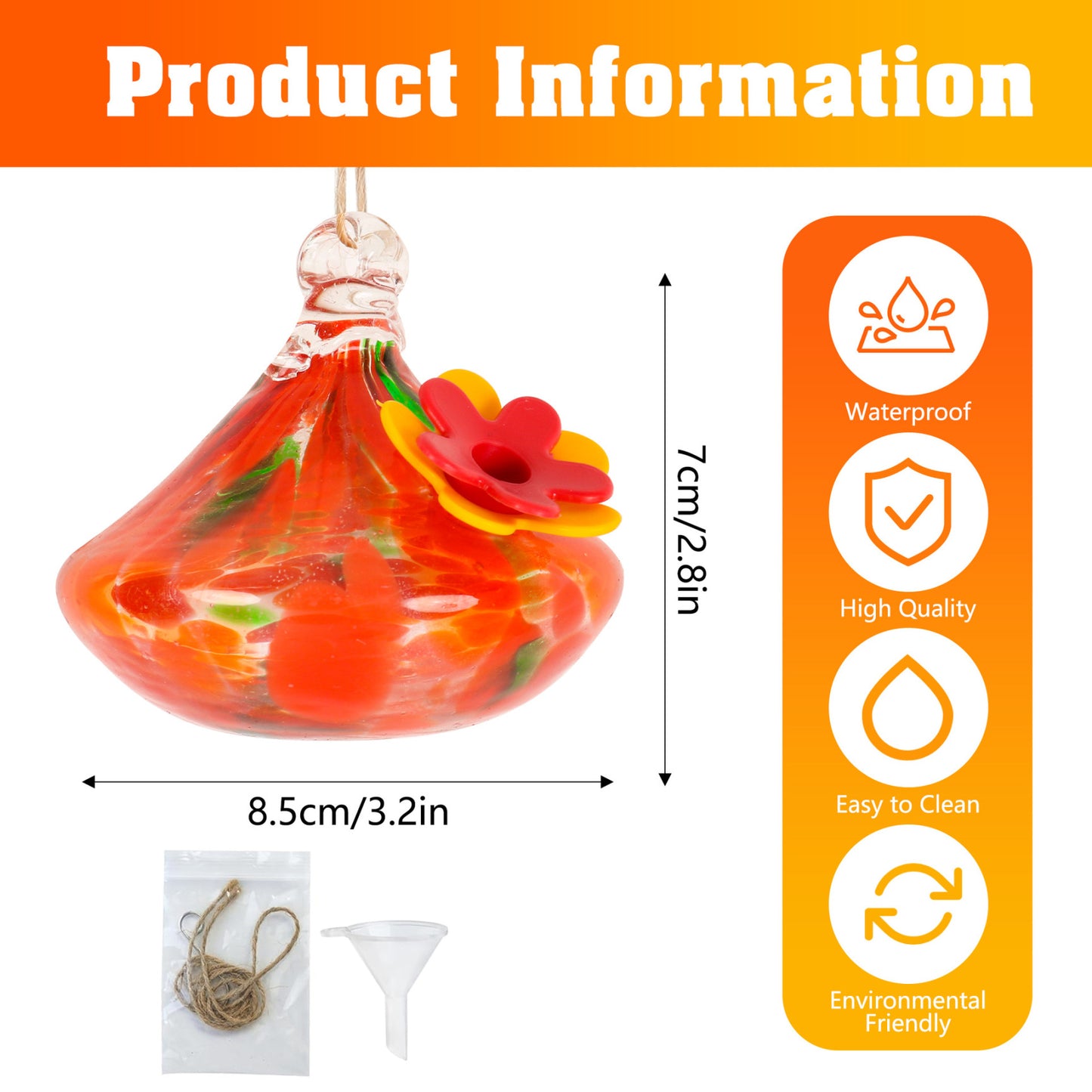 🐦Bircana Handcrafted Glass Hummingbird Feeder with Flower Decoration