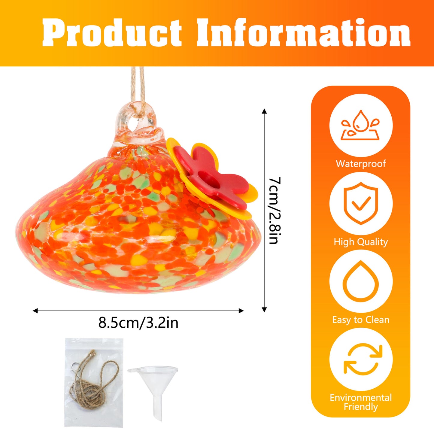 🐦Bircana Handcrafted Glass Hummingbird Feeder with Flower Decoration