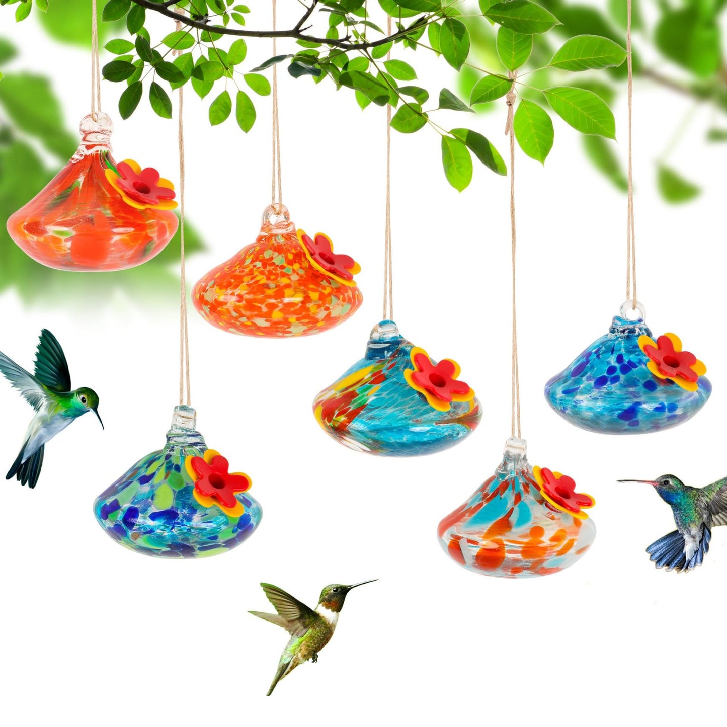 🐦Bircana Handcrafted Glass Hummingbird Feeder with Flower Decoration