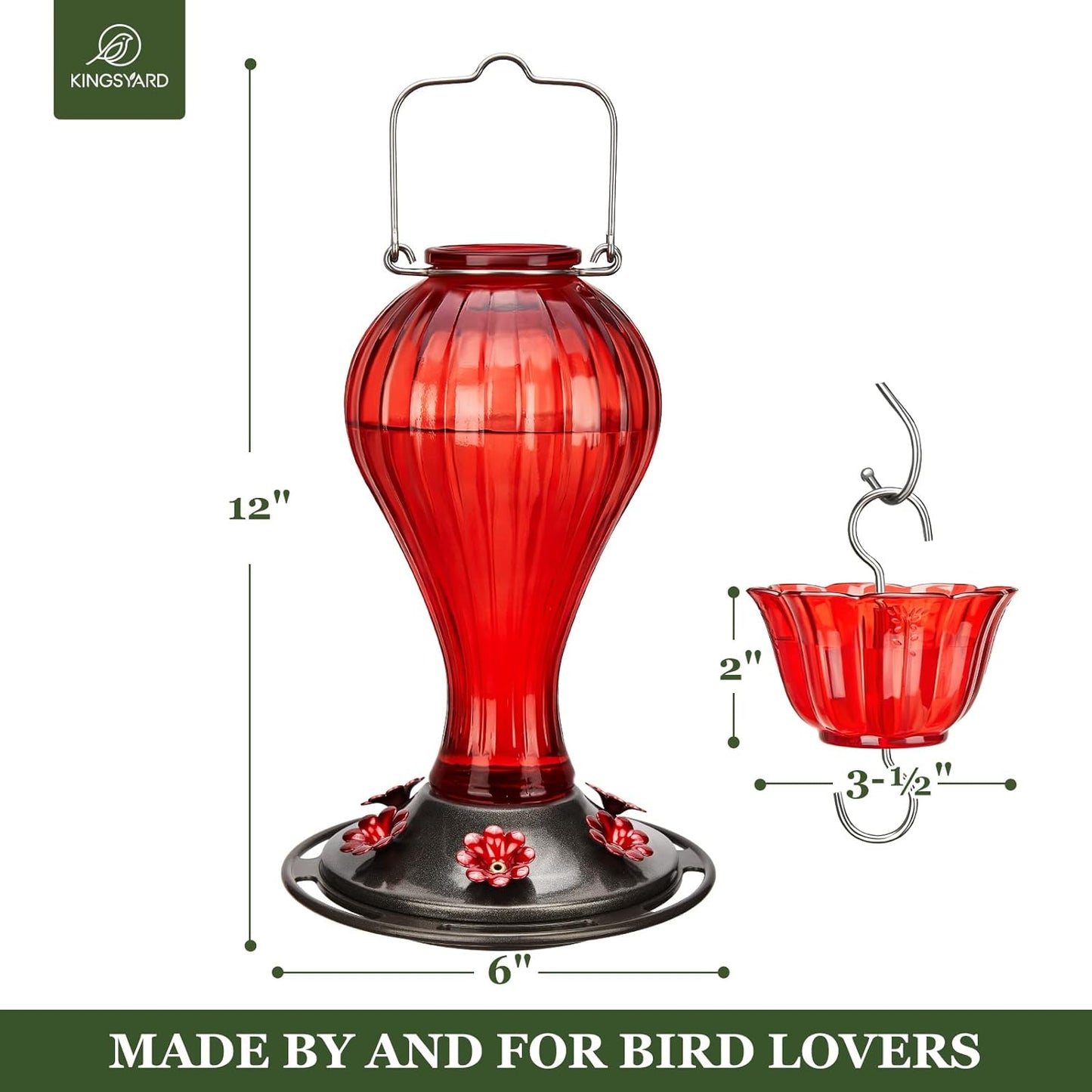 Bircana Glass Hummingbird Feeder 24 Ounces
