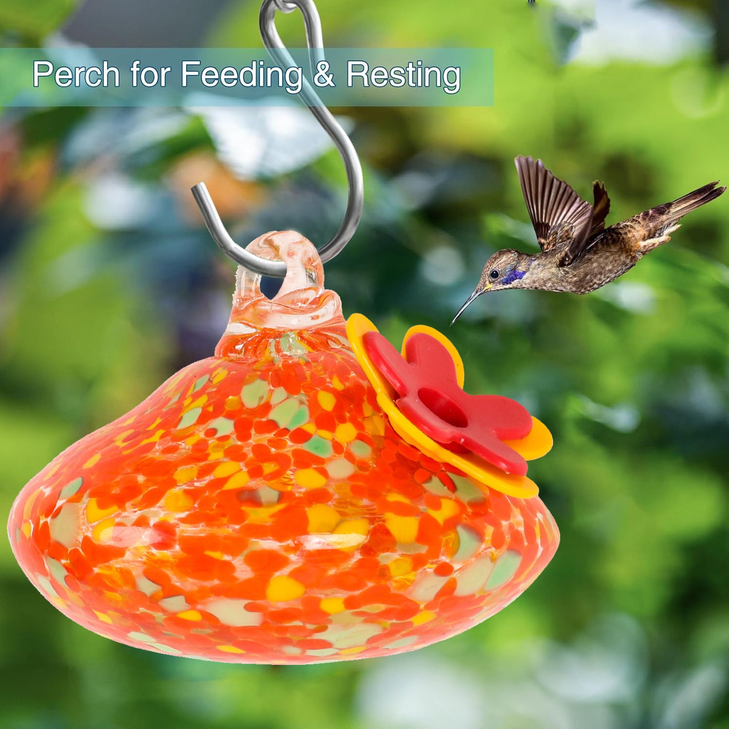 🐦Bircana Handcrafted Glass Hummingbird Feeder with Flower Decoration
