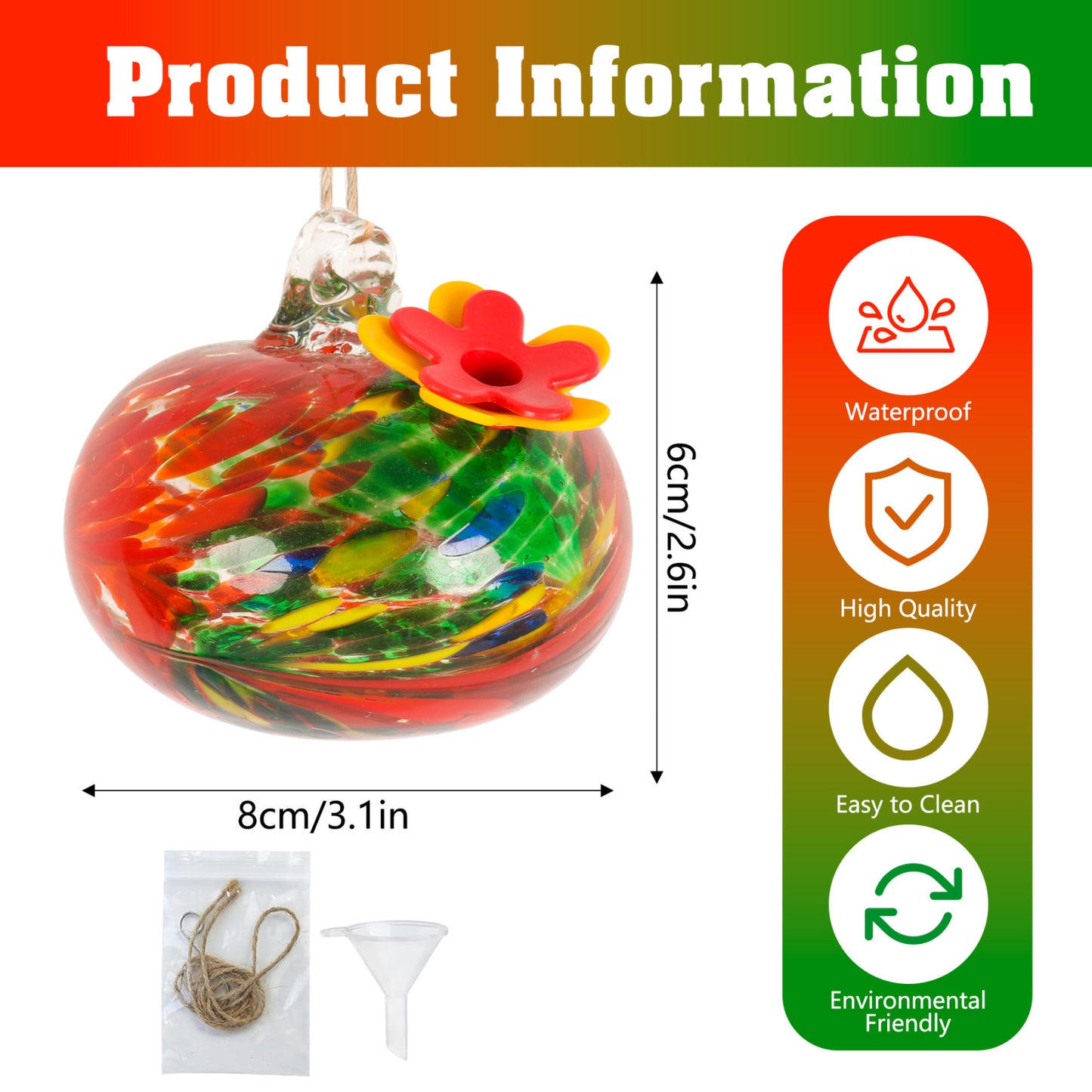 🐦Bircana Handcrafted Glass Hummingbird Feeder with Flower Decoration