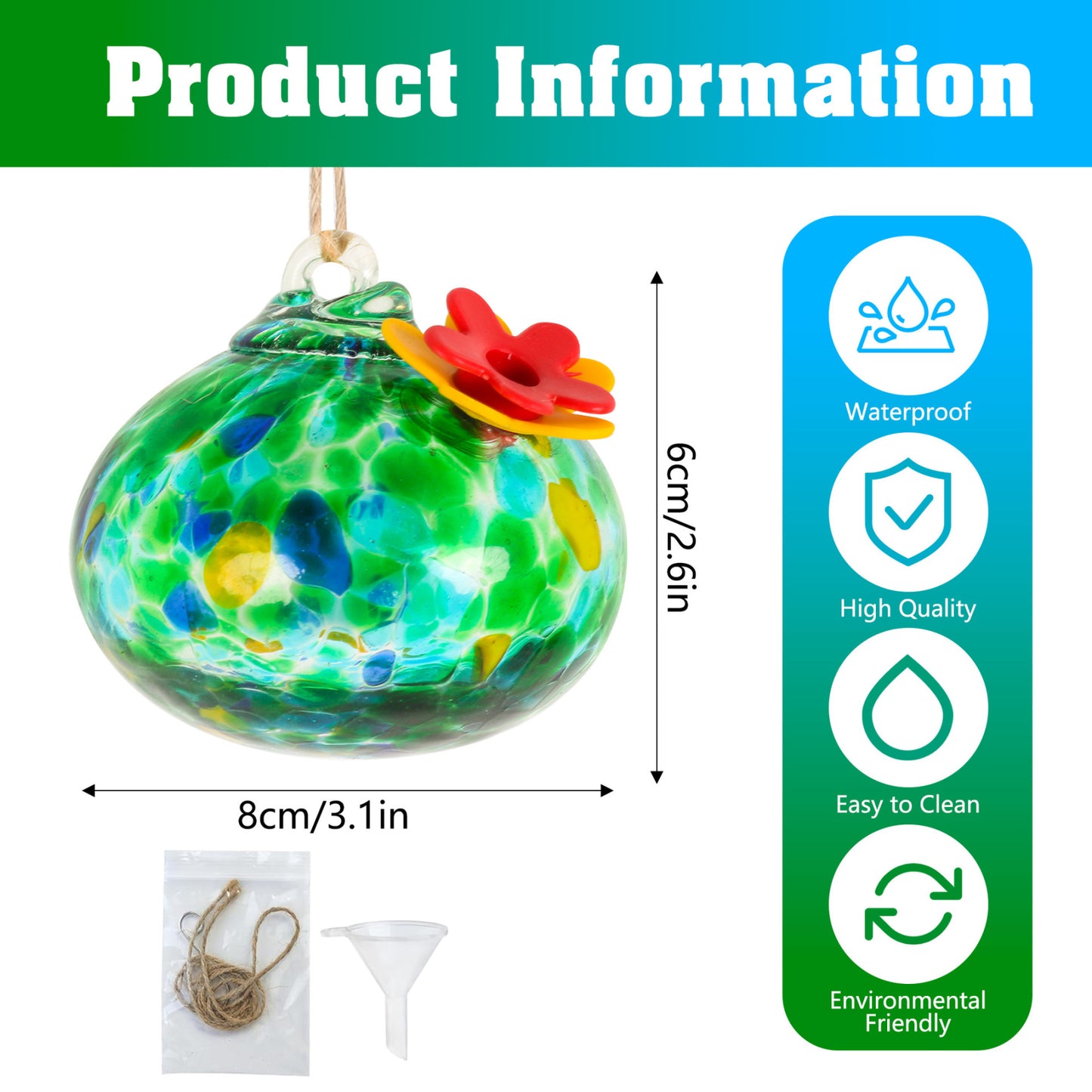 🐦Bircana Handcrafted Glass Hummingbird Feeder with Flower Decoration