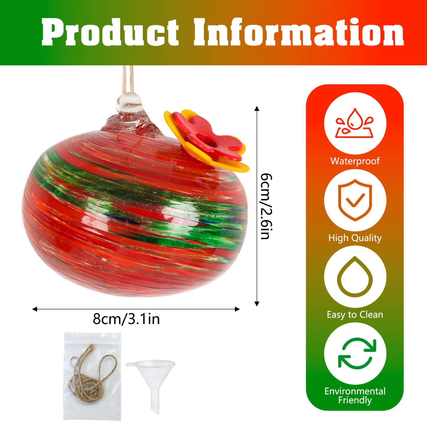 🐦Bircana Handcrafted Glass Hummingbird Feeder with Flower Decoration