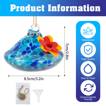 🐦Bircana Handcrafted Glass Hummingbird Feeder with Flower Decoration