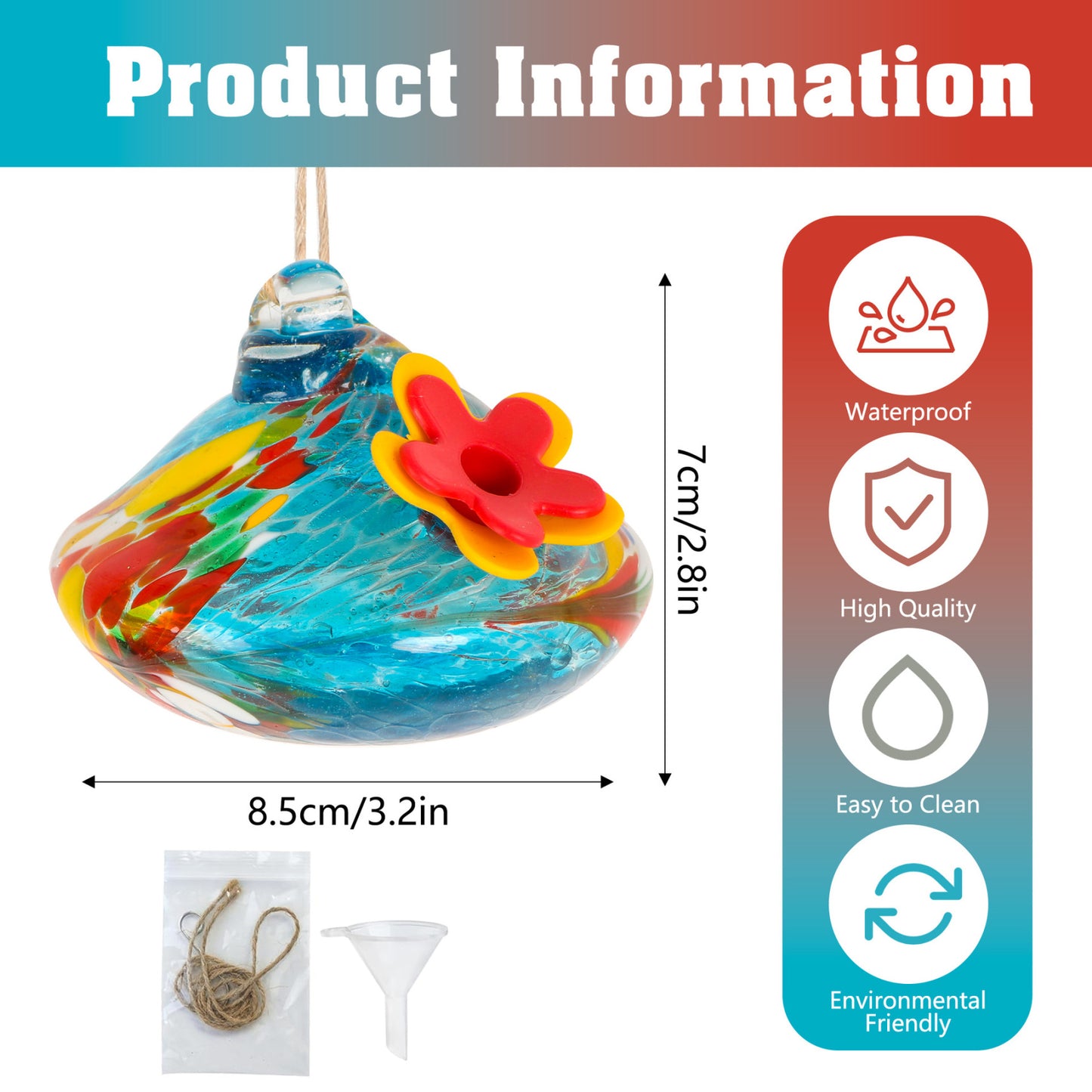 🐦Bircana Handcrafted Glass Hummingbird Feeder with Flower Decoration