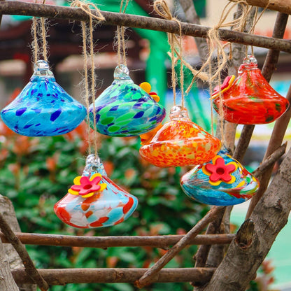 🐦Bircana Handcrafted Glass Hummingbird Feeder with Flower Decoration