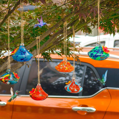 🐦Bircana Handcrafted Glass Hummingbird Feeder with Flower Decoration